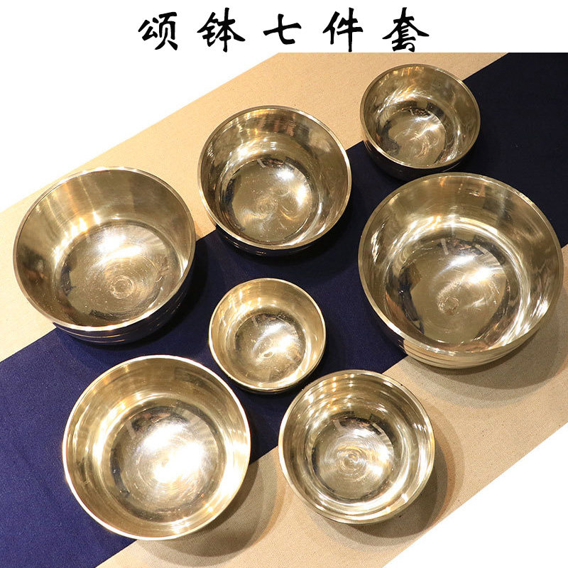 Nepal Artisanal Buddha Soundbowl set of 7 Buddhist Soundbowl Tibetan Sombowl Yoga Soundtherapy Bowl set of seven bronze chime stones