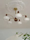 Lamp Ji[Persimmon]All-Copper Vintage Living Room Chandelier, Cream-Style Glass Dining Room Retro Solid Wood French Bedroom Lamp