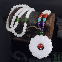  Natural Xinjiang white jade long necklace Jade sweater chain female wild bead chain gift