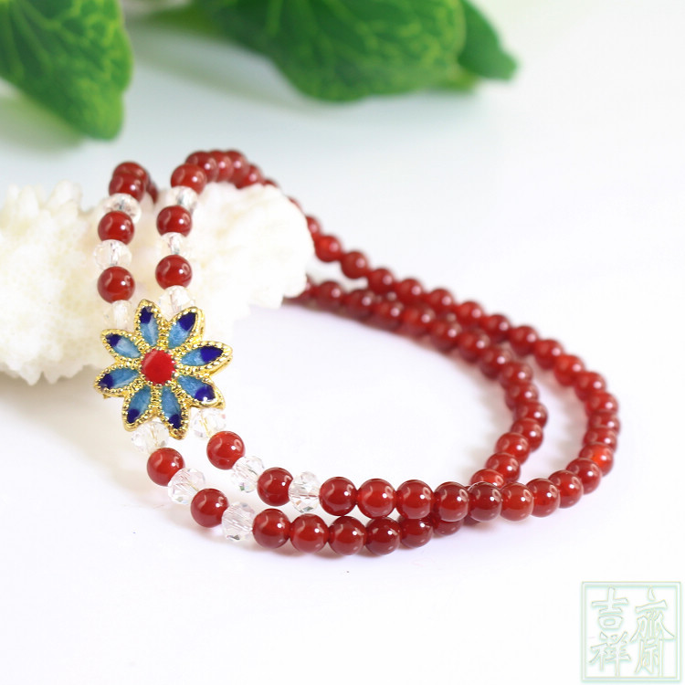 Natural raw mine red Manau hand beads Jingtai blue floral handmade women's money this year red handmade