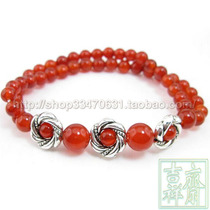 New Natural Red Agate Tibetan Silver Lucky Flower Bracelet Hand Bead Womens Original Ethnic Bracelet Gift Joker