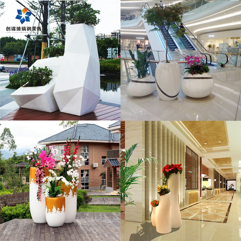 Glass fiber flower pot mall Meichen custom outdoor creative large vase ornaments Living room floor-to-ceiling large large flower arrangement