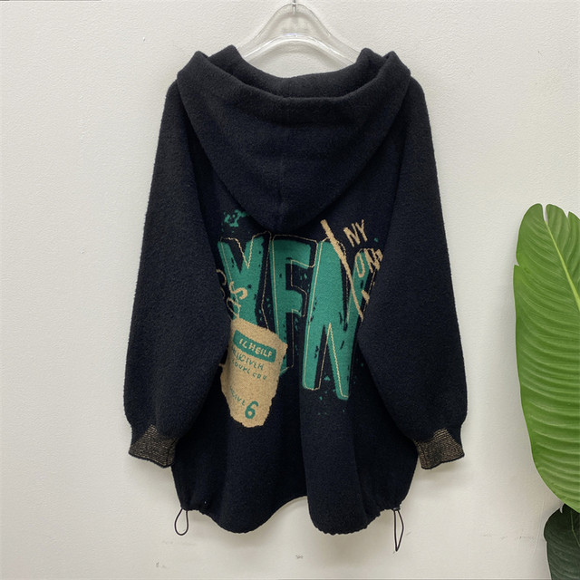 Hooded baseball uniform women's short 2023 new autumn and winter popular women's knitted woolen jacket versatile spring and autumn trend