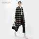 HONRN/Red Man Retro Square Collar Wool Coat Women's Winter Winter's Winter's Winter's Mid-Length Houndstooth Pattern Loose Straight Jacket