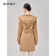 HONRN/Red Man Hooded Large Lapel Lace-Up Wool Woolen Coat Jacket Women's Autumn and Winter HG55OD466