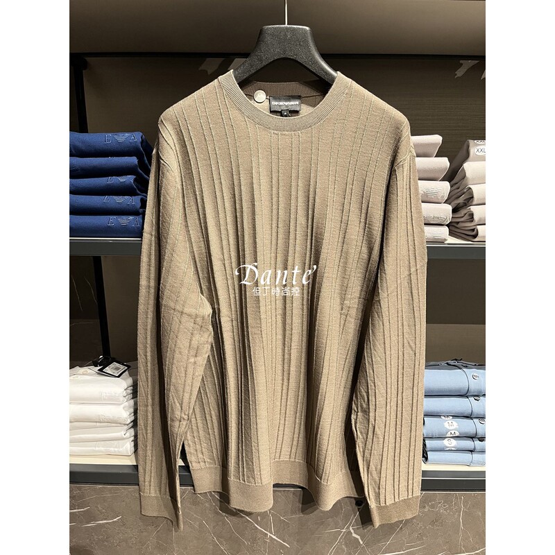 Purchased in Italy, Emporio Armani Men's Round-Neck Virgin Wool Knit Sweater Purchased in Italy, Emporio Armani Men's Round-Neck Virgin Wool Knit Sweater