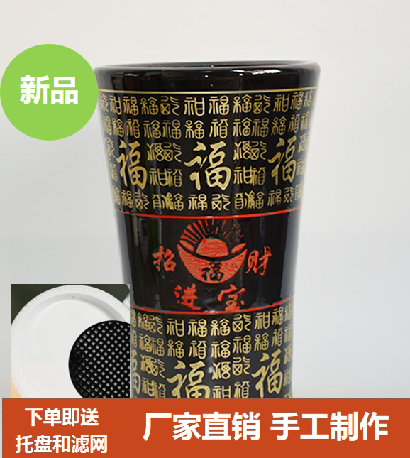 Low-Waist Ceramic Flowerpot Living Room Indoor Large Chinese Classical Blessing Character Tall Money Tree Rubber Tree Planting Tree Green Plant
