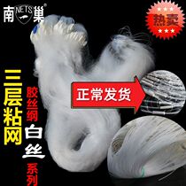 Rubber silk platform fishing net Three layers of sinkhole white silk special aggravating 1 5 m high 100 m long fishing net hanging net sticking mesh silk net