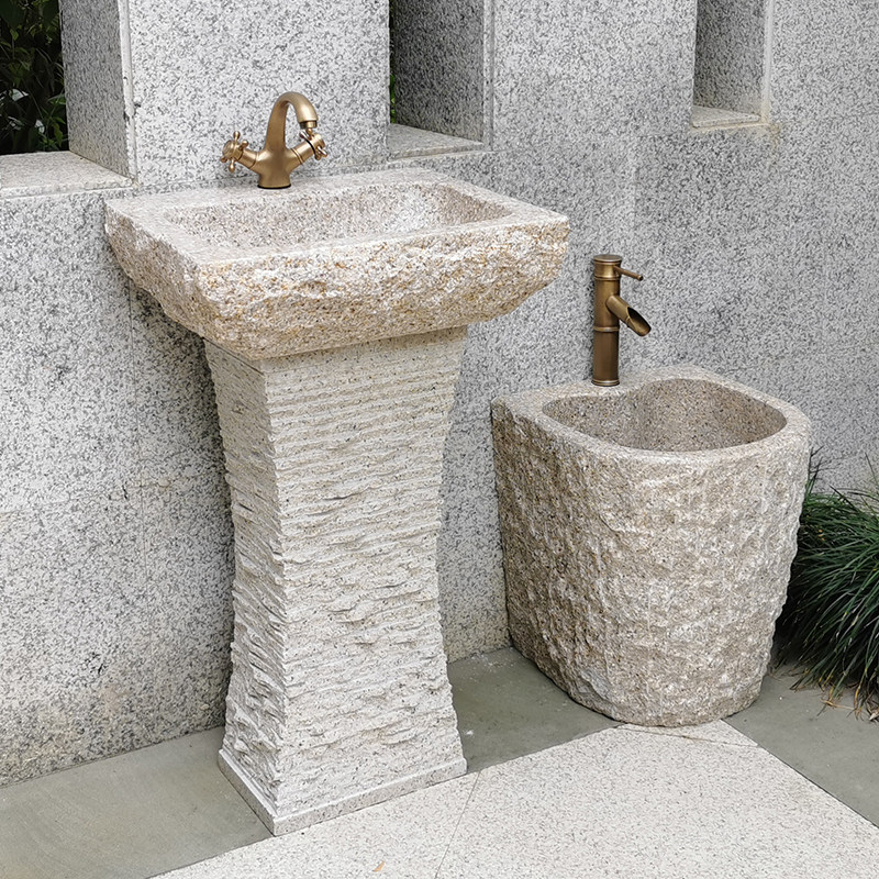 Stone washbasin Chinese-style courtyard column basin one outdoor floor-to-ceiling washbasin light luxury stone pool outdoor