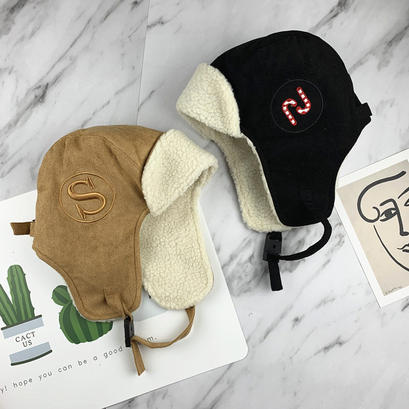 Children hat winter plus suede warm Lei Feng cap male and female baby 100 hitch flying cap male and female baby boomer windproof cap