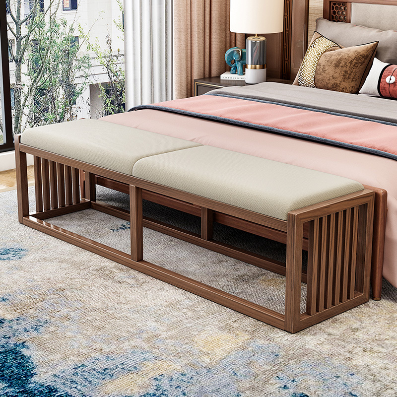 New Chinese-Style Solid Wood Bed End Bench, Shoe-Changing Bench for Home Entrance, Bedroom Bed End Bench, Entryway Shoe Bench, Light Luxury Long Bench