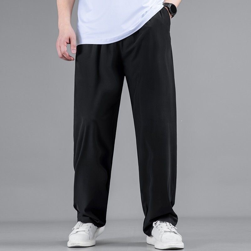 Plus-Size Men's Pants, New for Autumn, Thin Straight-Leg Pants for Summer, Extra Large Size, Summer Style Long Pants, Pure Black Plus-Size Men's Pants, New for Autumn, Thin Straight-Leg Pants for Summer, Extra Large Size, Summer Style Long Pants, Pure Black