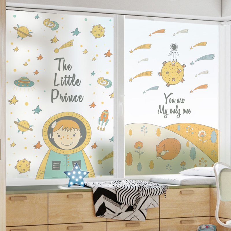 Astronaut glass film Frosted bathroom powder room electrostatic stickers Cartoon Kindergarten glass window shading film