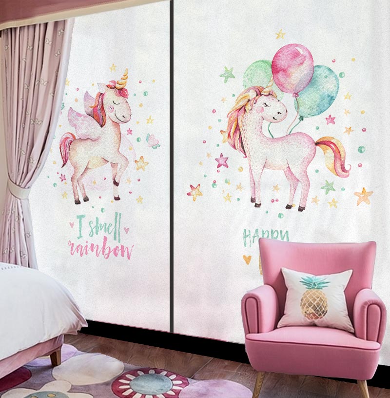 Unicorn Children Room Decoration Cartoon Stickers Girl Bedroom Window Glass Stickers Bathroom Makeup Room Glass Sticker