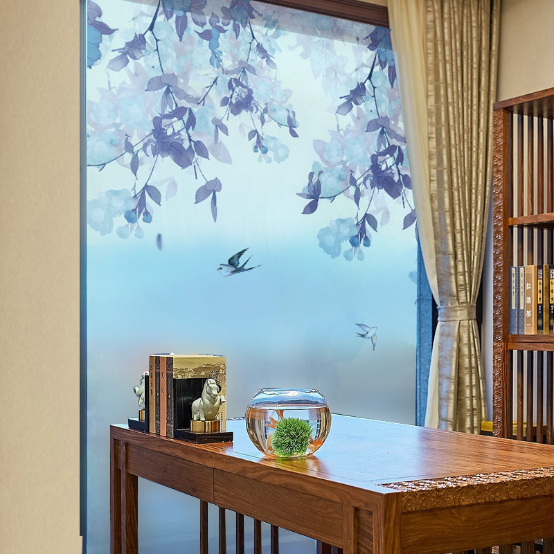 Chinese style make-up room anti-peep glass sticker light transmission opaque shading bathroom window sticker anti-walking photostatic sticker