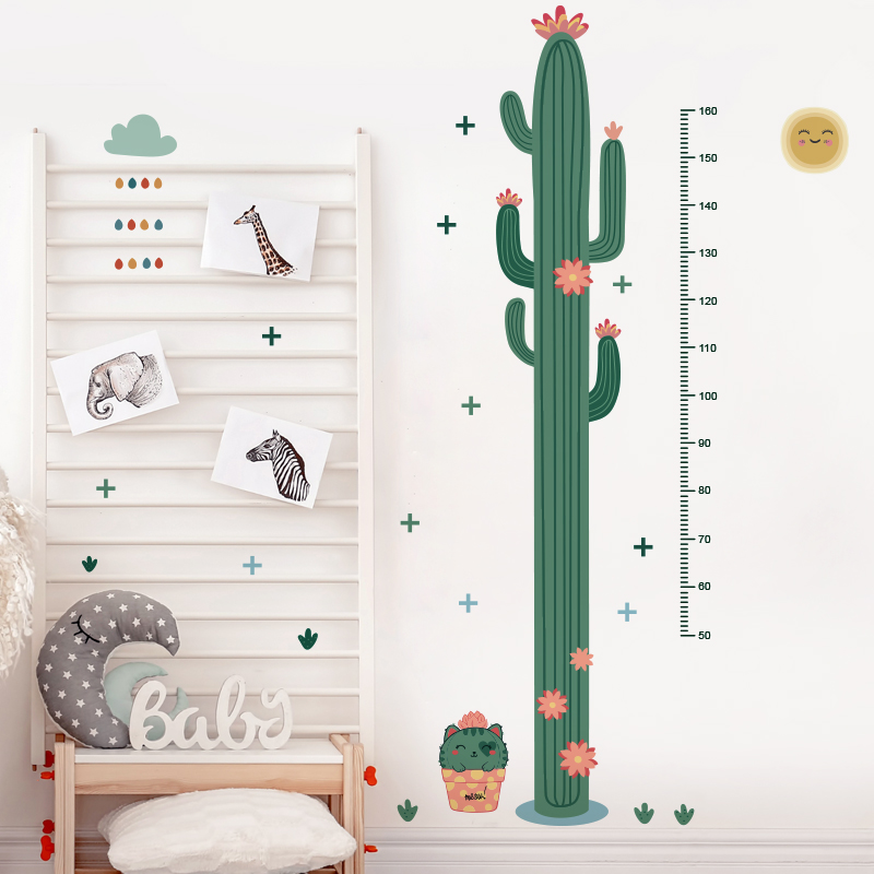 Cactus Baby Height Wall Sticker Child Measuring Height Sticker Removable Living Room Home Cartoon Wall Decoration