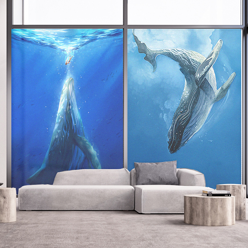 Blue Whale Shading Frosted Glass Sticker Home Bathroom Makeup Room Decoration Window Glass Stickers Light Transmission Opaque