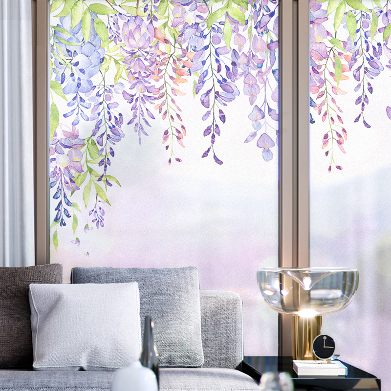 Wisteria sunscreen window glass stickers Balcony frosted glass stickers Bathroom powder room window stickers Translucent opaque