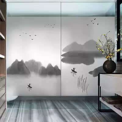 Ink window stickers Shading study Bedroom windowsill Landscape decoration Bathroom powder room frosted glass stickers