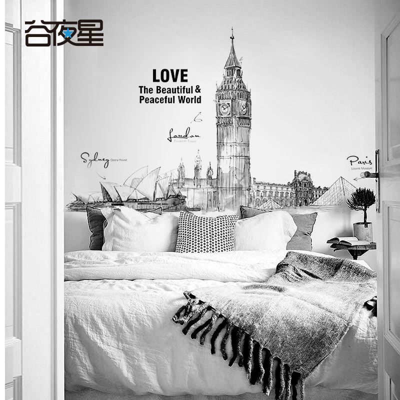 World name Tsukuba wallpaper Painted Living Room Bedroom Sticker Creative Personality Genguan Gangway Dorm Wallpaper Self-Adhesive Waterproof