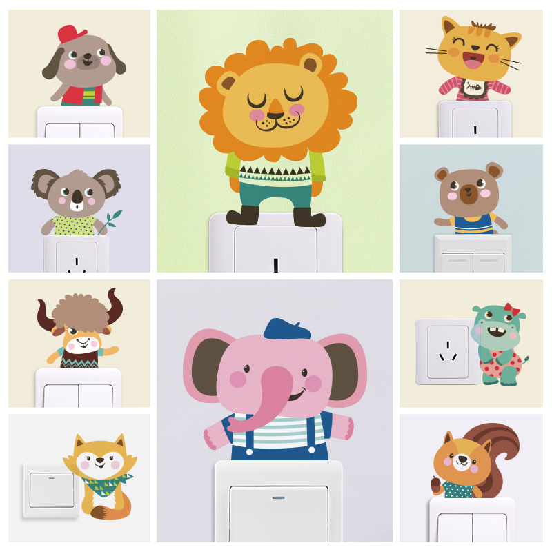 Kitty Elephant Cute Animal Dogs Cartoon Switch Wall Stickers Socket Stickers Kitchen Fridge Notebook Decoration