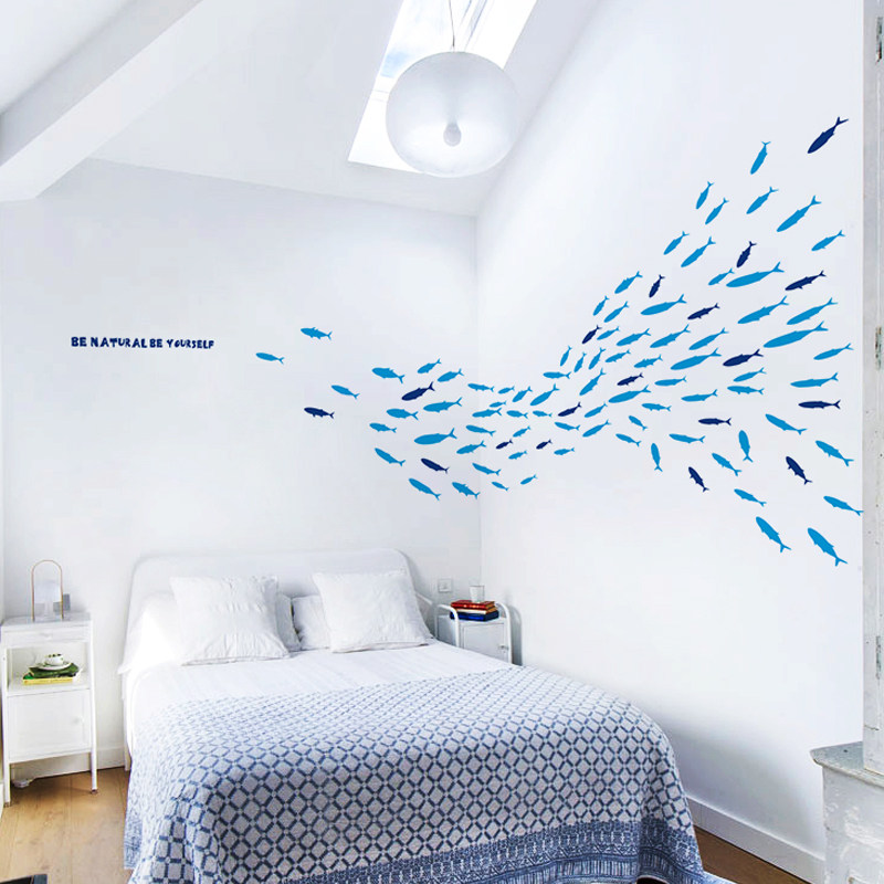 marine fish group wallpaper self-adhesive bathroom waterproof sticker bedroom headroom headroom background wall glass decorative wall sticker