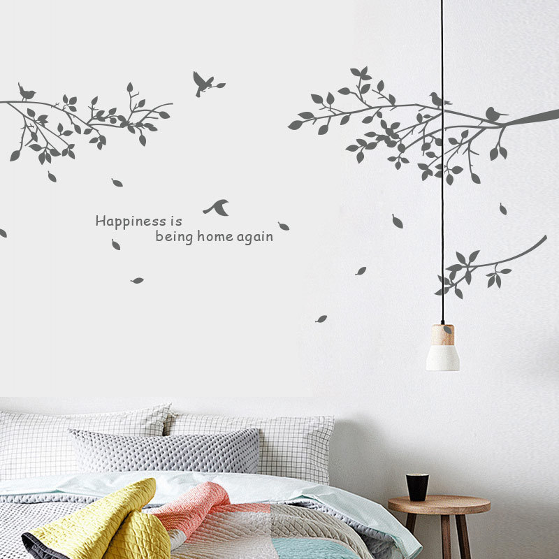 Branch Small Bird Wallpaper Self-Glued Bedroom Cozy Sticker Bedside Living Room Sofa TV Book House Genguan Wall Sticker