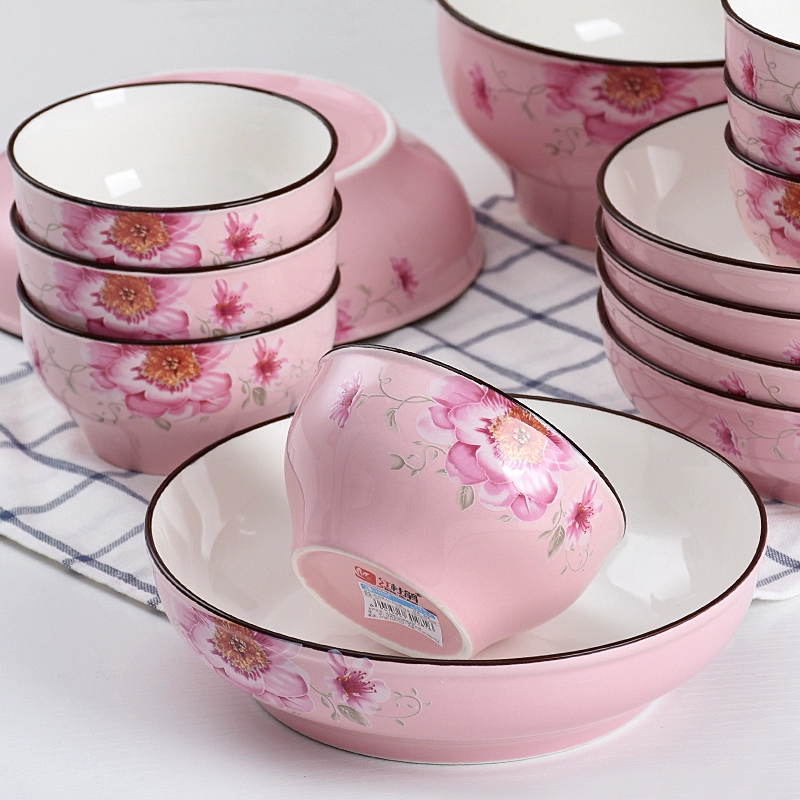 Bát ăn cơm gia đình 4,5 inch Bộ đồ ăn gốm sứ Bát mì lớn Bộ bát đĩa sáng tạo Nhật Bản Bộ bát đĩa màu hồng cá nhân - Đồ ăn tối