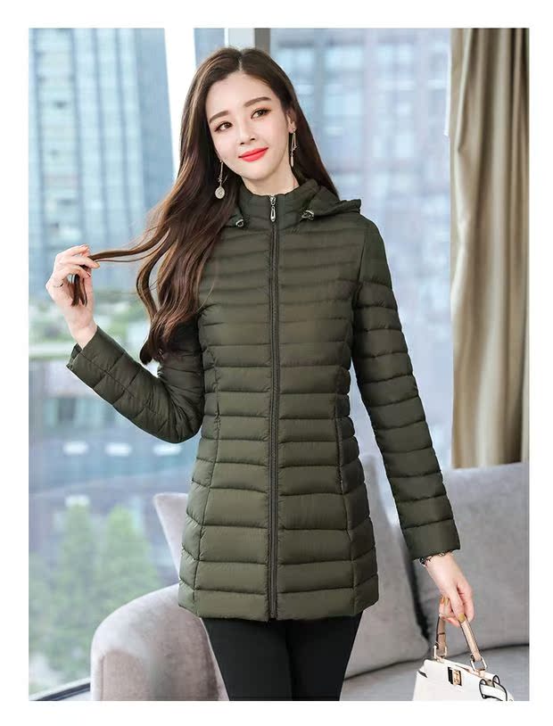 Áo chống mưa cho nữ dài phần mùa đông mới xuống đệm bông Phiên bản Hàn Quốc cỡ lớn Áo mỏng mỏng cho mẹ tải áo khoác mỏng cho phụ nữ trung niên