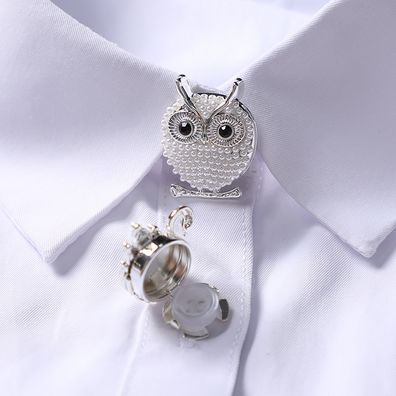 ins Blogger-Inspired Vintage Pearl Owl Women's Shirt with Interchangeable Cufflinks, Button Collar, Decorative Brooch ins Blogger-Inspired Vintage Pearl Owl Women's Shirt with Interchangeable Cufflinks, Button Collar, Decorative Brooch