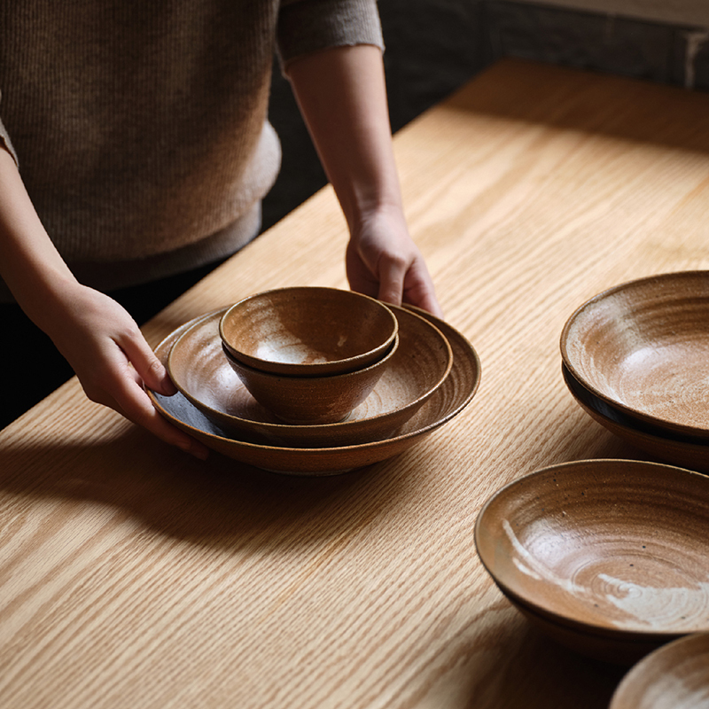 Mu Mo Life × Riverside Earth Series Tableware Set Dinner Plate Soup Bowl Combination Handmade Coarse Ceramics Mu Mo Life × Riverside Earth Series Tableware Set Dinner Plate Soup Bowl Combination Handmade Coarse Ceramics