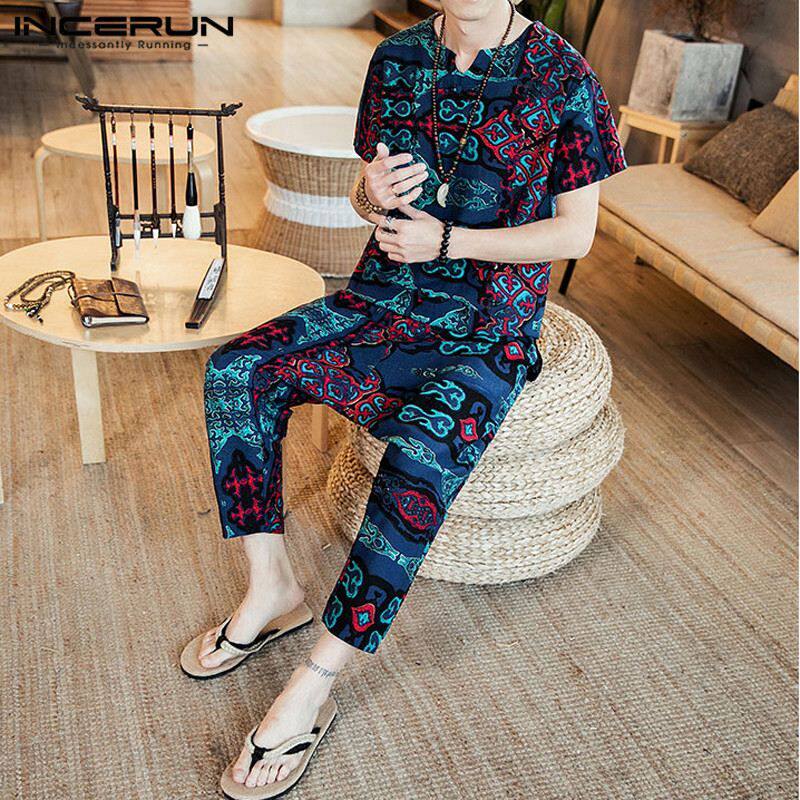 Спортивный костюм для отдыха 加肥加大休闲长裤 街头风格男装冬季七分袖休闲裤 2件套 loose men clothes OTHER