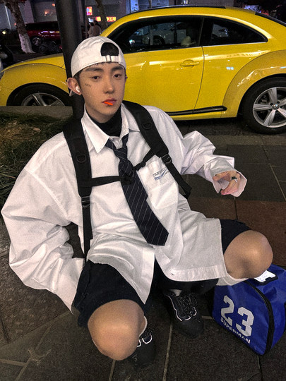 Aurocean 做旧白衬衫 水洗全棉宽松大版手工磨损复古学院衬衣