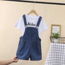 Girls back with pants suit Summer thin 50% pants CUHK Scout jeans Short sleeves T-shirt Two sets