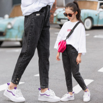 Girl Elastic Jeans Gapped Pants CUHK Boy Foreign Air Casual Pants Little Girl Spring Autumn Long Pants Children Thickened