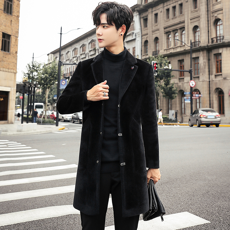 Winter woolen coat men's mid-length Korean version trendy and handsome over the knee British woolen coat men's windbreaker autumn