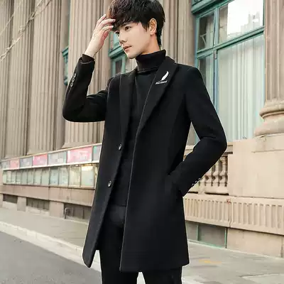 Winter woolen coat men's medium and long version of the Korean version of the trend British woolen coat men's windbreaker 2020 new