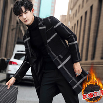 Autumn and winter plaid woolen coat men long Korean trend suit woolen coat men trench coat 2021 New