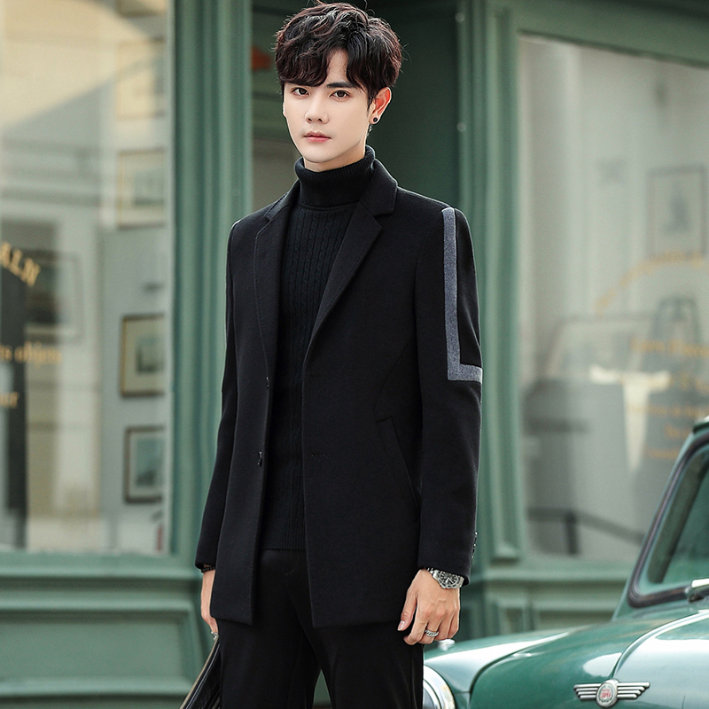 Winter woolen sweatshirt man short style Korean version trend handsome suit Son Jacket Men's Wind Suit for long version of autumn clothing