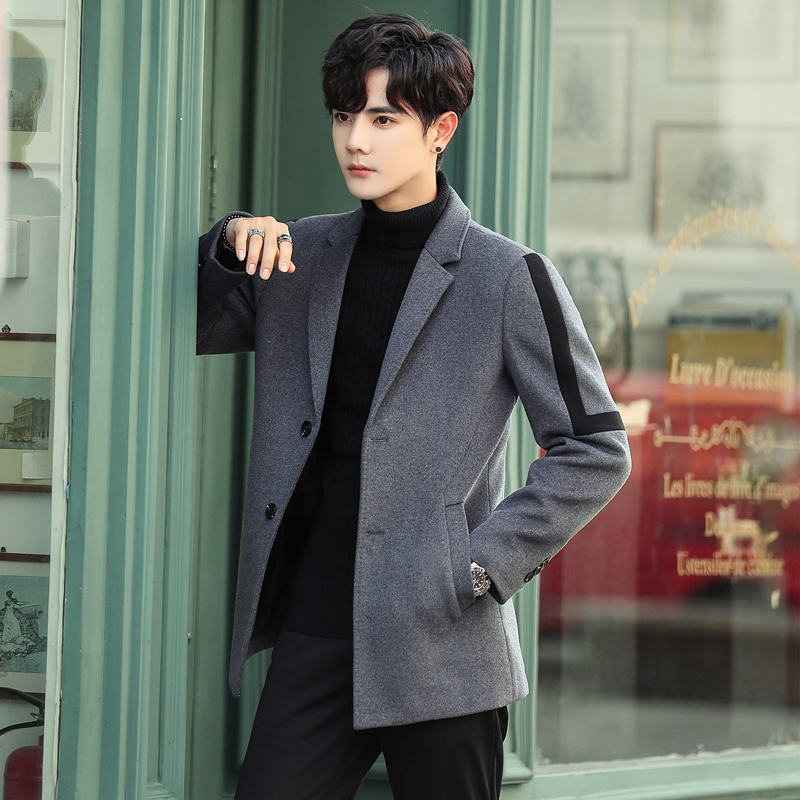 Autumn and winter trends Son Coat Men's Wool Coats Mid short black Wind Closet Han version Shuts up for students