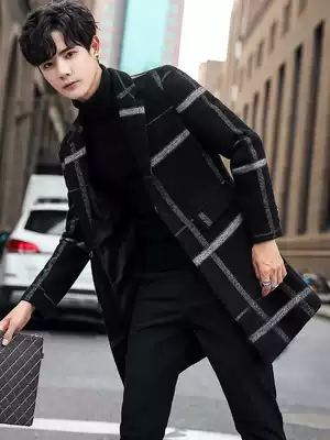 Autumn and winter plaid woolen coat men long version Korean trend suit woolen coat men trench coat 2021 New