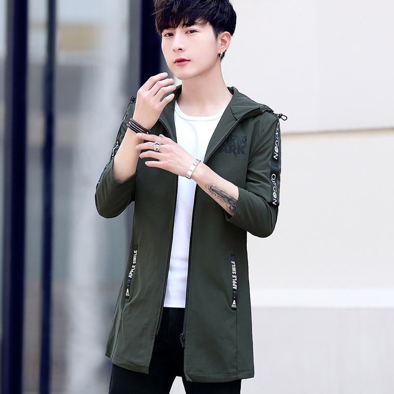 Windbreaker men's mid-length version 2019 new autumn tide brand casual overalls jacket Korean version of the trendy handsome men's jacket