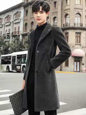Autumn and winter windbreaker men's medium and long version of Korean trend Nizi suit plus velvet thick woolen coat 2021 New
