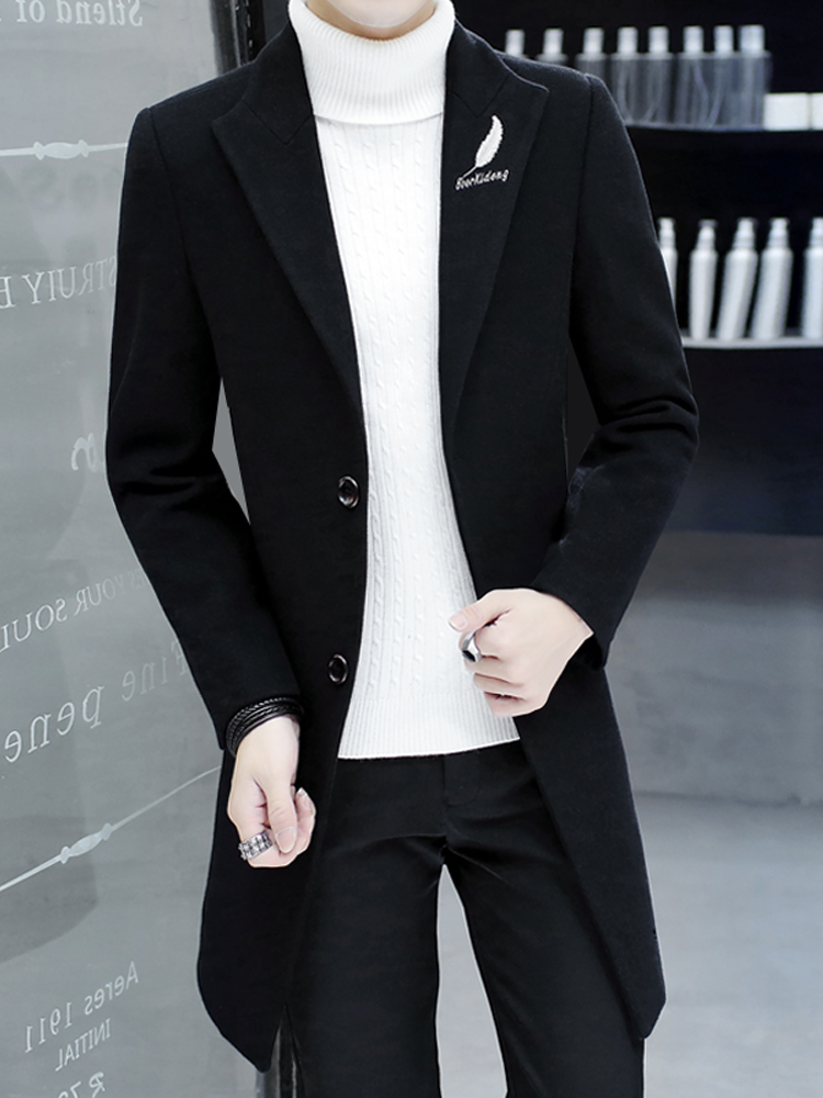 Autumn and winter wool coat men's medium and long version of Korean version of the trend coat men's wind coat Ni Zi top men's clothing
