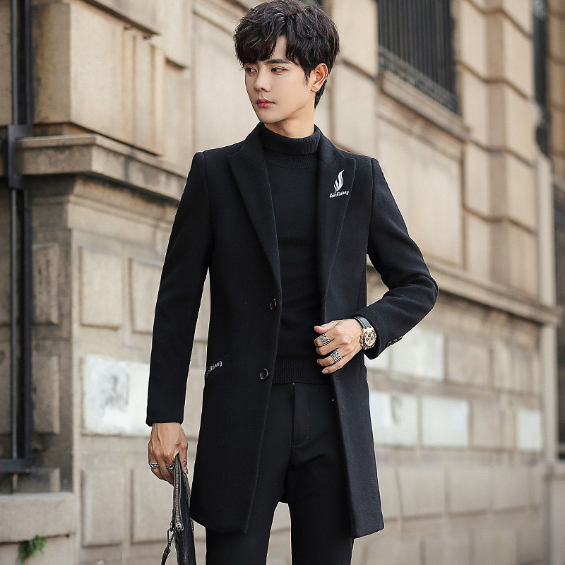 Winter Mao How about the long version of the Korean version of the Korean version Trend handsome Son Jacket Men's Wind Coat 2019 New Autumn Clothes