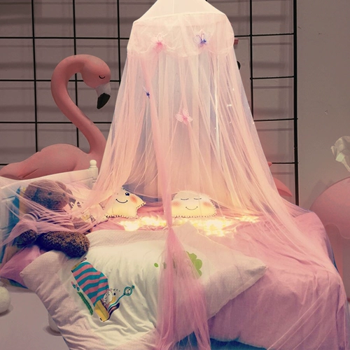 Розовая кроватка с бабочкой для принцессы, москитная сетка, детская палатка