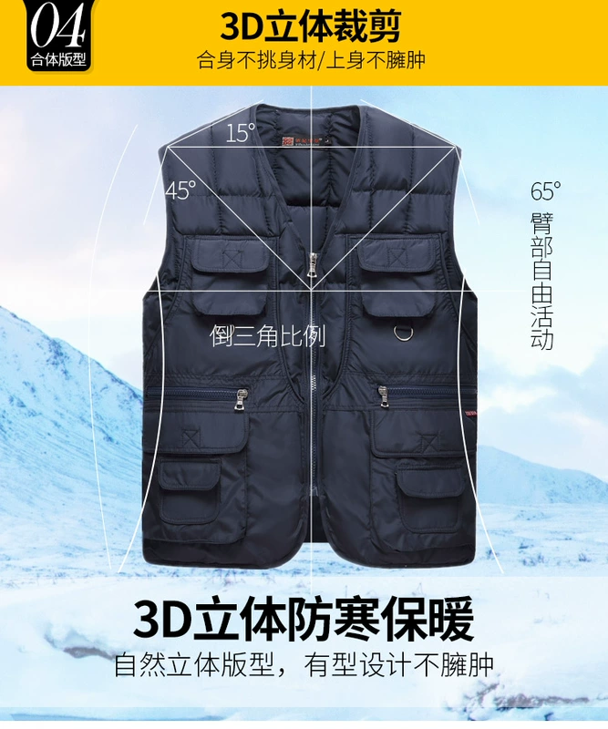 Mùa thu và mùa đông mới trung và già xuống cotton vest nam nhiều túi áo ấm cha tải kích thước lớn ngoài trời ao ba lo nam