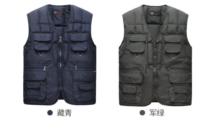 Mùa thu và mùa đông mới trung và già xuống cotton vest nam nhiều túi áo ấm cha tải kích thước lớn ngoài trời áo ấm nam mùa đông