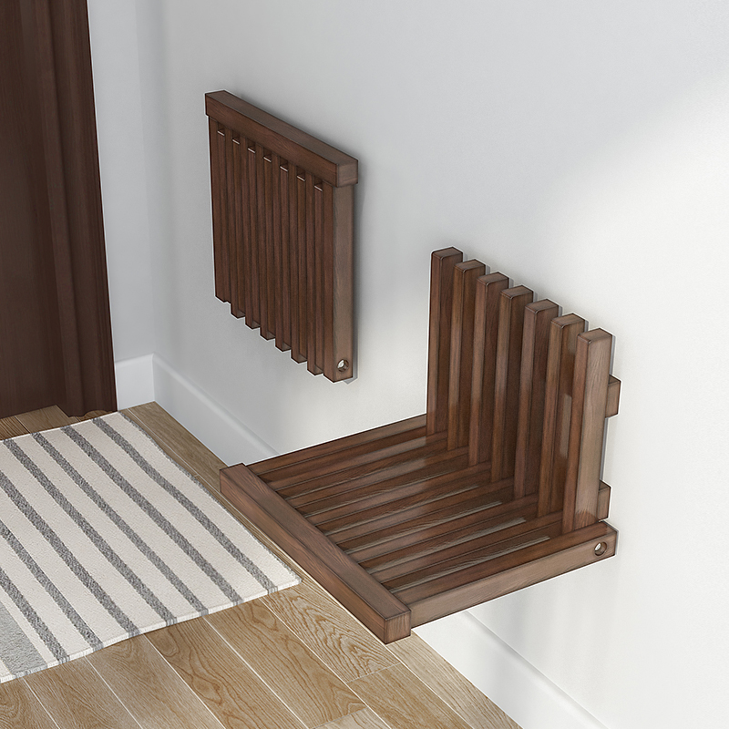 Folding shoe stool wall-mounted hanging shoe stool wall stool home porch invisible solid wood folding chair