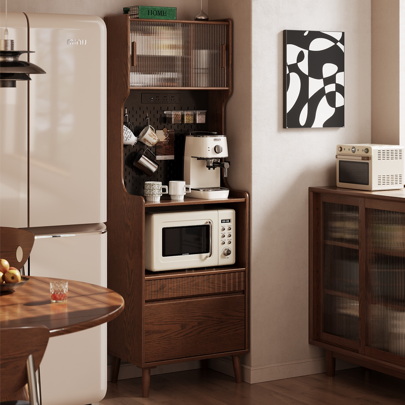 Ultra-Narrow Solid Wood Coffee Cabinet for Small Apartments, 60cm Sideboard Integrated Wall-Mounted Storage Cabinet, Wine Cabinet, Storage Cabinet